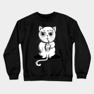 Chubby cat drink bubble tea Crewneck Sweatshirt